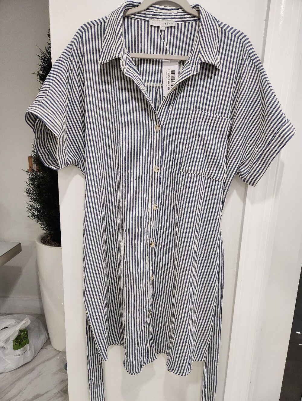 Baltic Born Navy and White Striped Casual Button-Down Shirt
